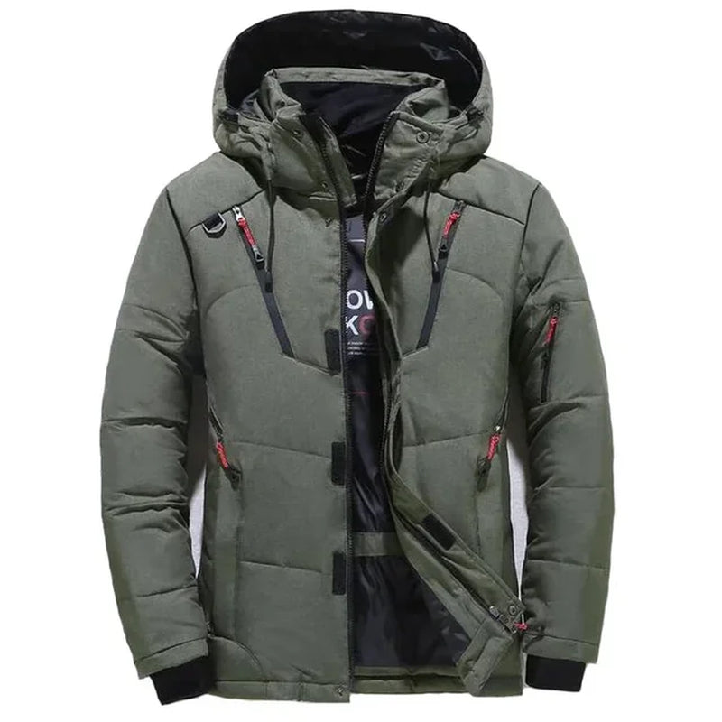 Winter Wonderland: Men's White Duck Down Hooded Parka