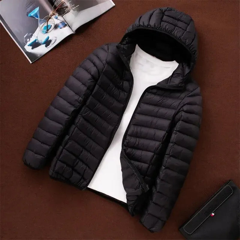 "Stylish Lightweight Men's Hooded Cotton Coat - Slim Fit Stand Collar Jacket V2"