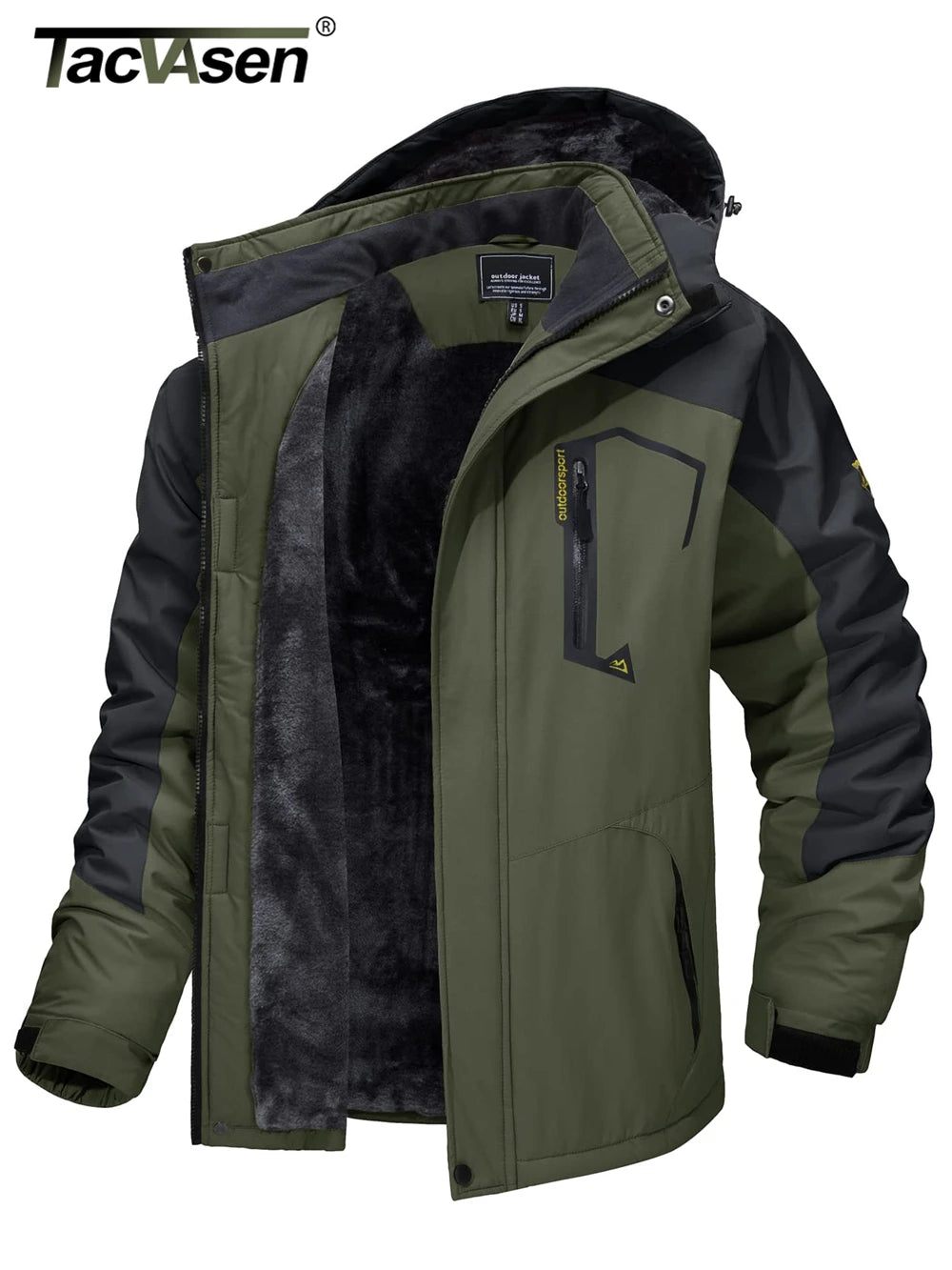 "Men's Winter Mountain Jacket with Fleece Lining and Removable Hood - Perfect for Hiking, Skiing, and Snowboarding!"